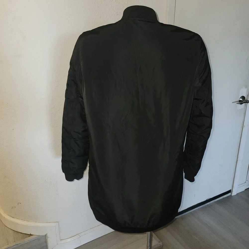 BE COOL Black Long Bomber Jacket Womens Zip Front Casual Outerwear M lightweight